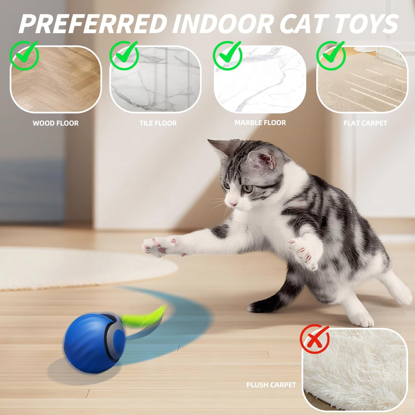 Interactive Cat Toy Ball - Automatic Interactive Cat Toys For Indoor Cats, Rechargeable 2 Speeds Enrichment Toys With 2 Tails, 2026 New Smart Rolling Toy For Small Medium Large Cats To Keep Busy
