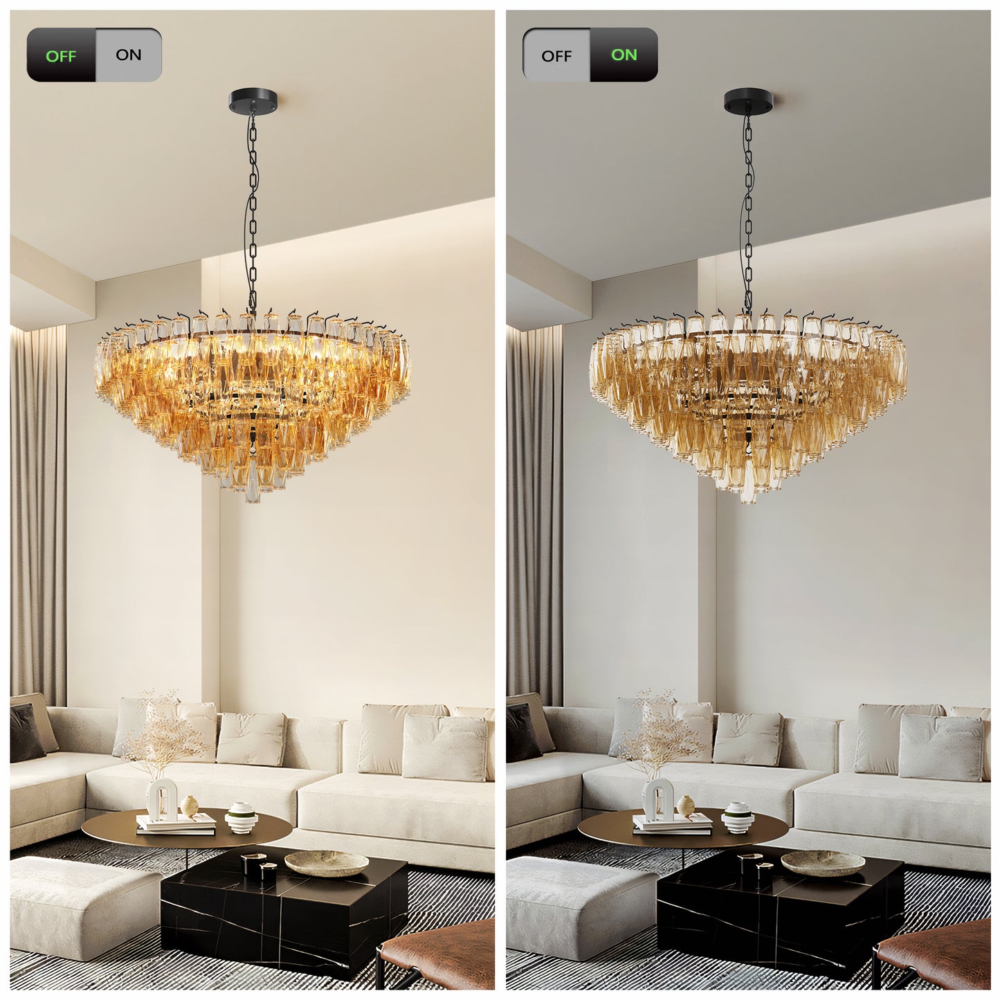 Modern Round Chandelier, 37  Extra Large Black Chandeliers For Dining Room, 14-Light With Tiered Smoke Glass Tubes Ceiling Light, Pendant Lighting Fixture For Living Room Bedroom Kitchen Island