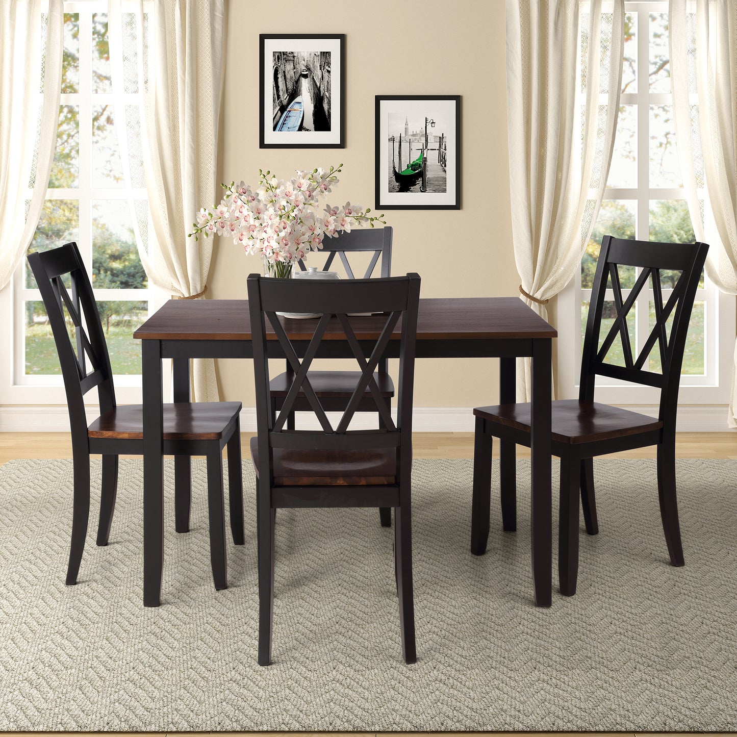 TOPMAx 5- Piece Dining Table Set Home Kitchen Table And Chairs Wood Dining Set  Espresso Black