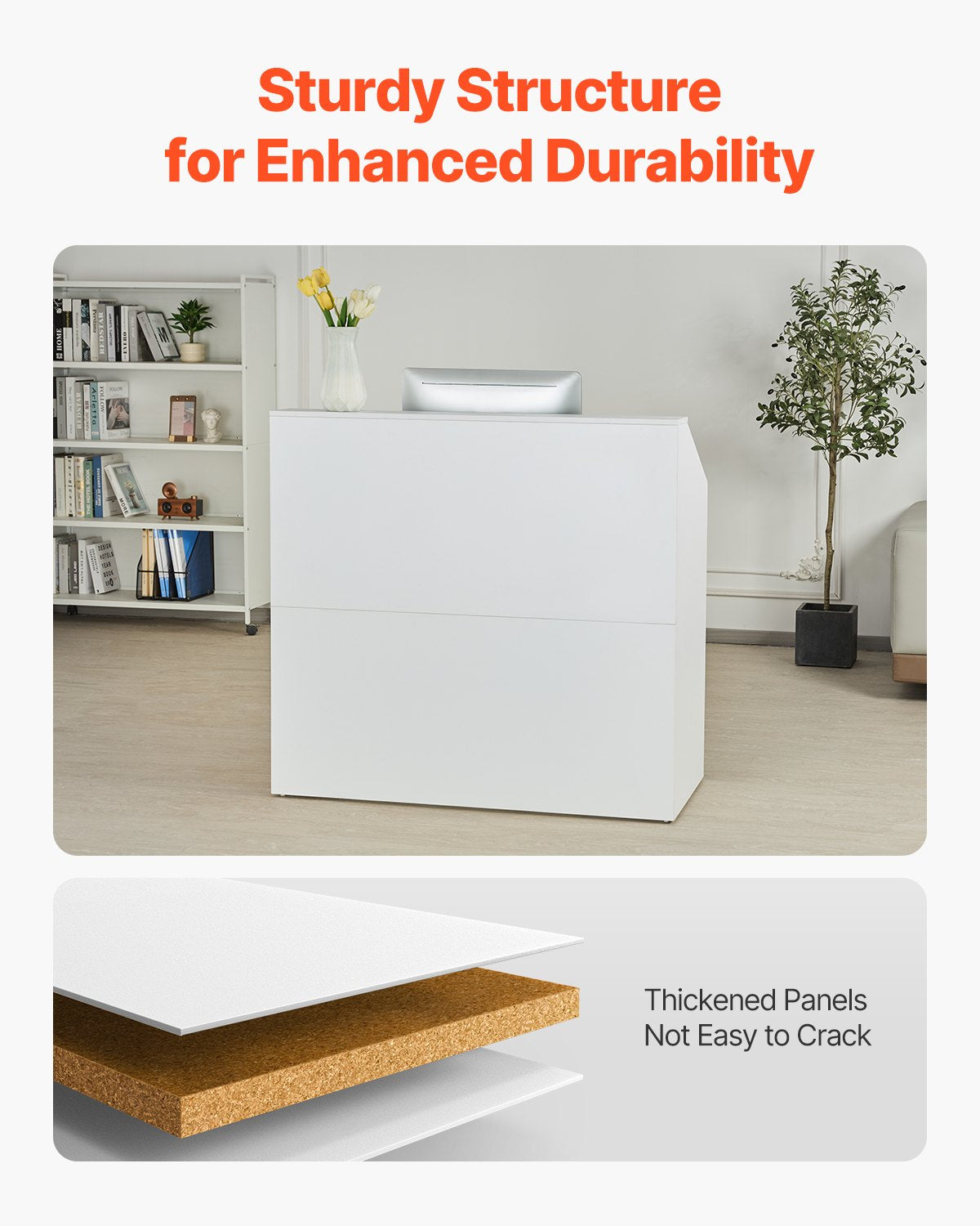 Reception Desk, 46 Inch Rectangular Front Counter Table, Office Reception Desk, Retail Counter And Front Reception Counter, For Checkout, Lobby, Beauty Salon And Office, White