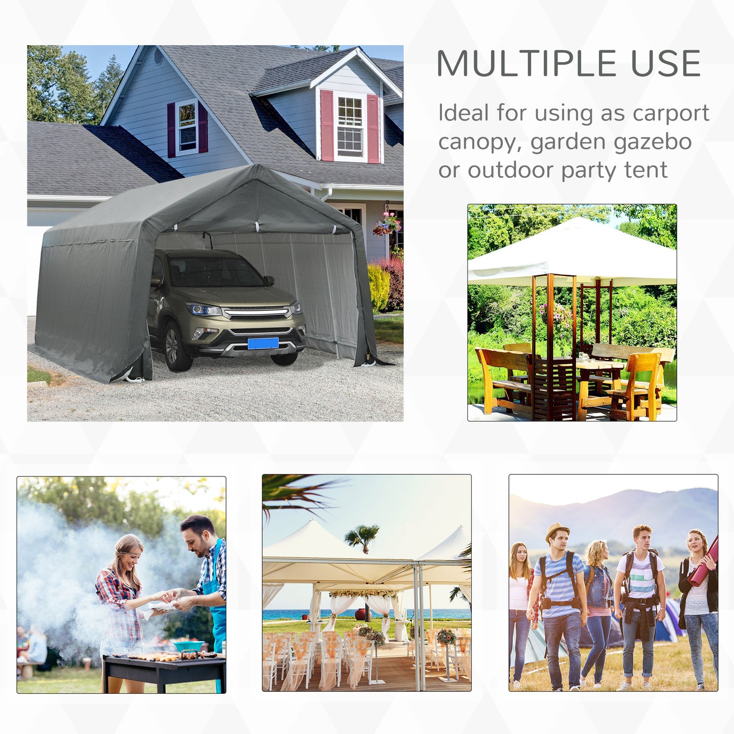 12 x 20 Carport Portable Garage, Heavy Duty Storage Tent, Patio Storage Shelter w/ Anti-UV PE Cover and Double Zipper Doors, for Motorcycle Bike Garden Tools, Gray