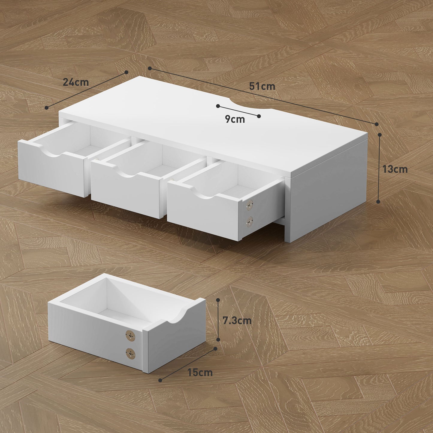 Monitor Stand Riser With 3 Drawers, Monitor Riser For Laptop, Computer, PC, Small Printer, 51 X 24 X 13cm, White