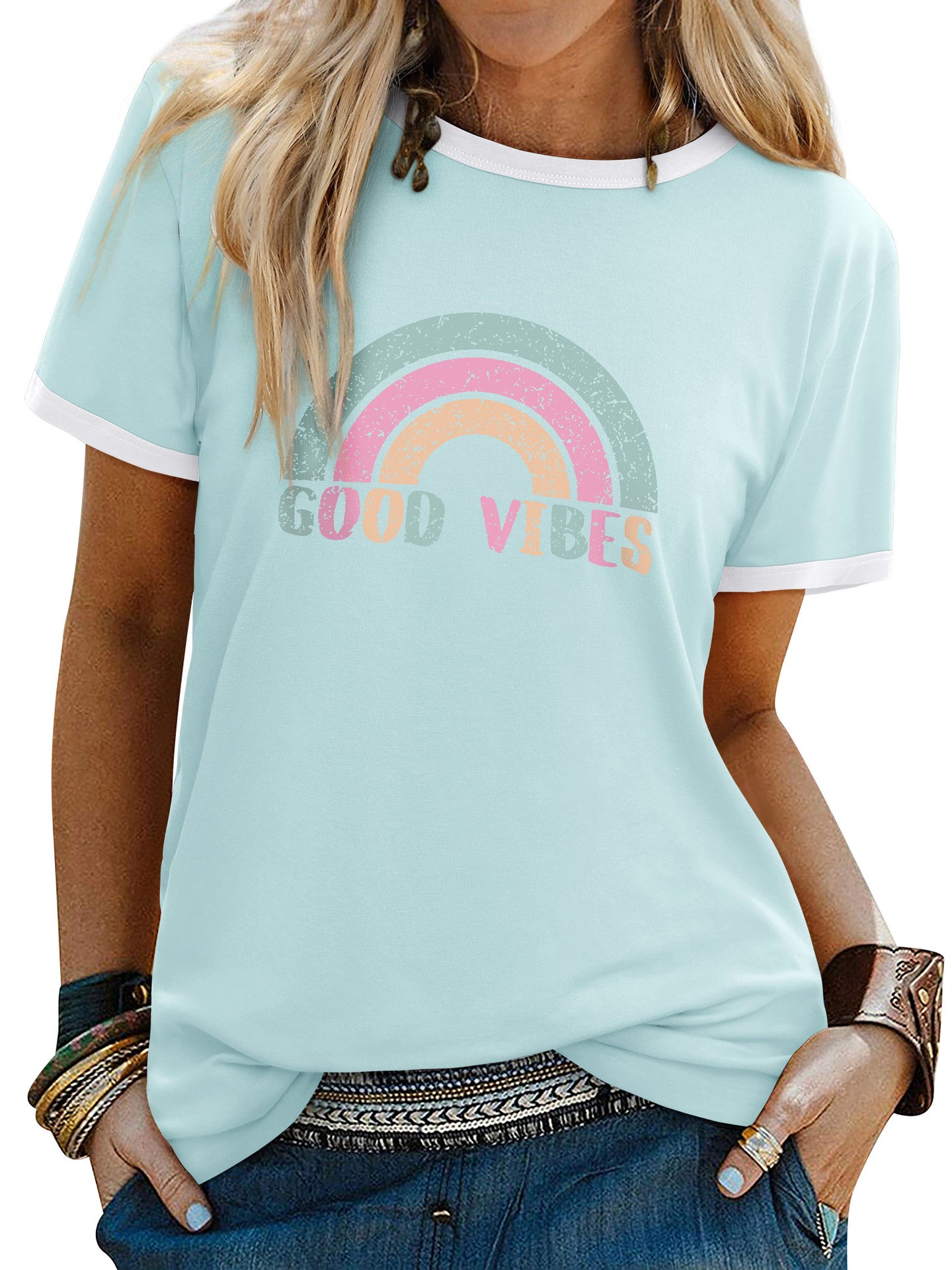 Womens Minimalist Printed Fashion Casual Short-sleeve