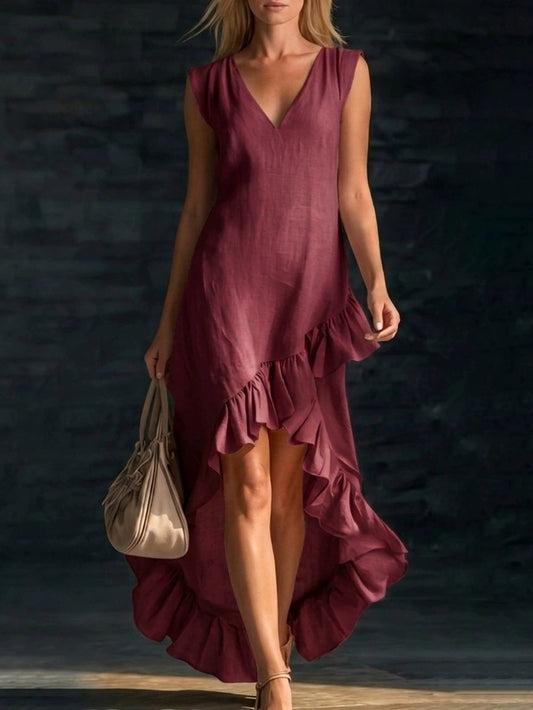 European American Fashion Casual Sleeveless Ruffle Hem  Dress
