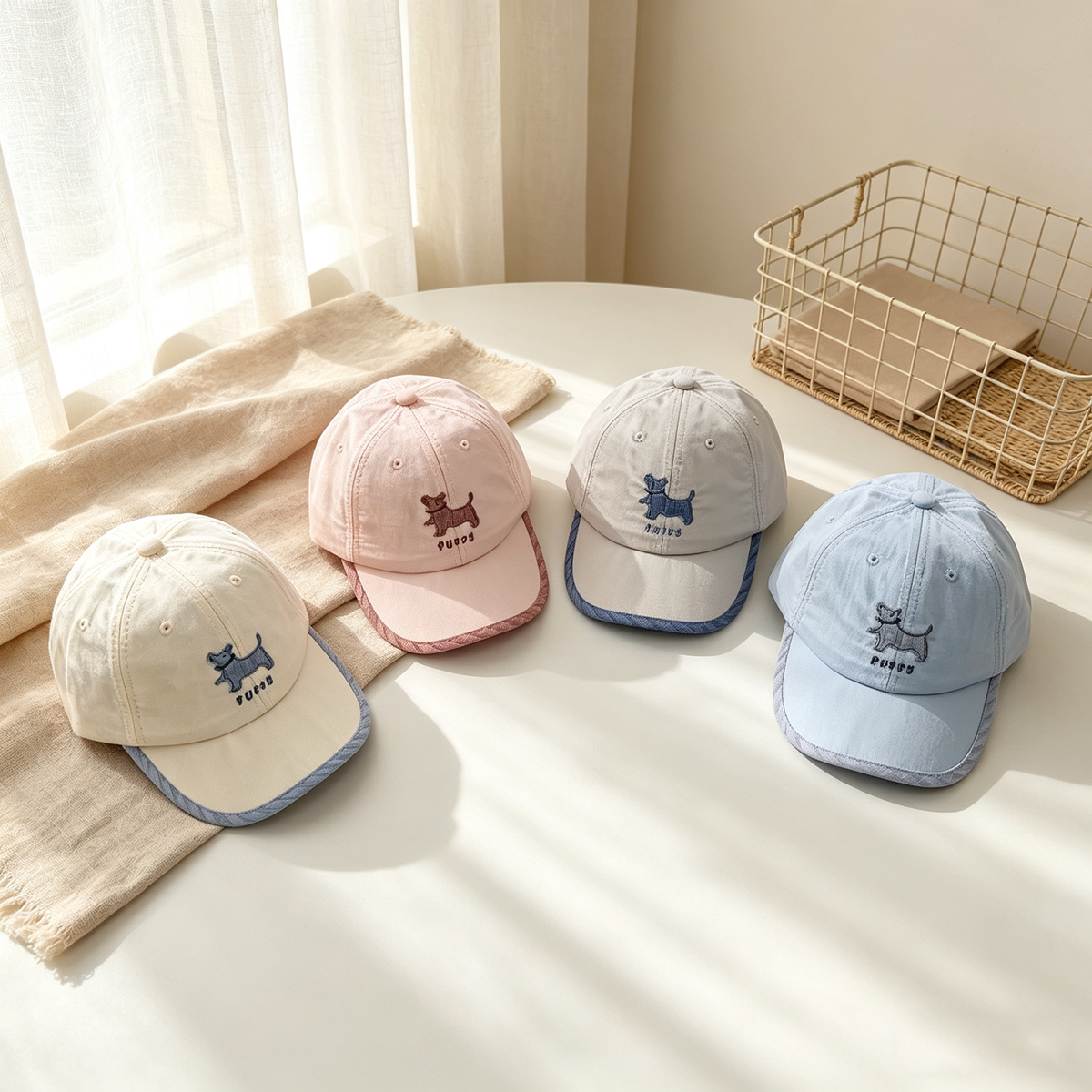 Children's Single-color Striped Plaid Bordered Dog-patterned Water-resistant, Lightweight, Simple And Stylish Casual Baseball Cap Suitable For Outdoor Activities