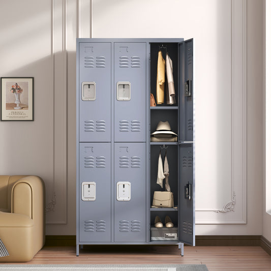 6 Door 72 H Metal Lockers With Lock For Employees,Storage Locker Cabinet  For Home Gym Office School Garage,Gray