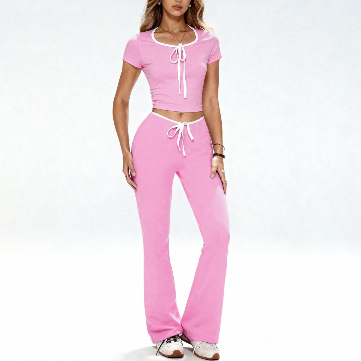Short-sleeve Bell-bottom Yoga Set Quick-drying Contrast-color Activewear Set
