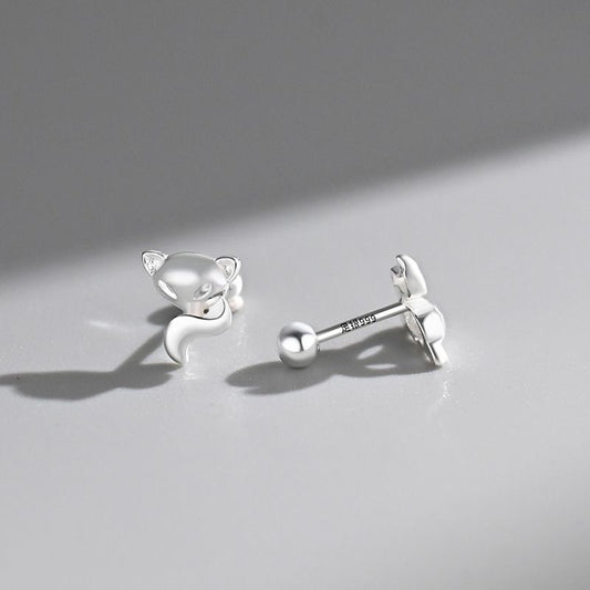 1pair 999 Sterling Silver Smooth 3D Fox Stud Earrings, Tiny Chic Minimalist Style, For Daily Dating Wear & Women Valentine Birthday Gifts