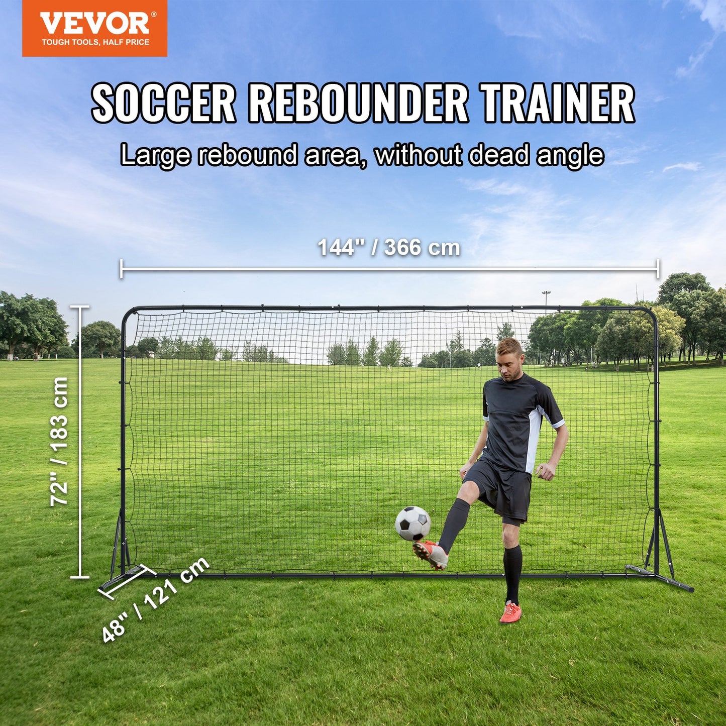 Soccer Rebounder Net, 12x6FT Iron Soccer Training Equipment, Sports Football Training Gift With Portable Bag, Volleyball Rebounder Wall Perfect For Backyard Practicing, Solo Training, Passing