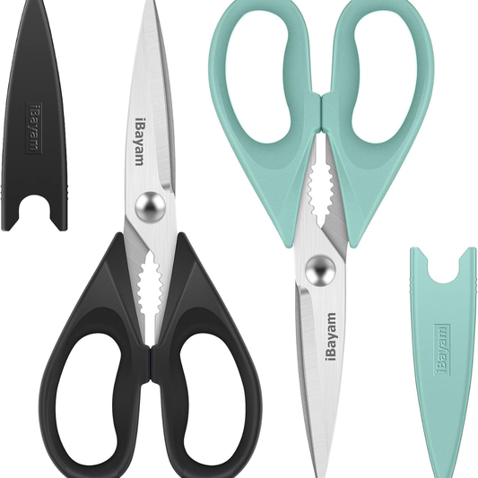 2 Pack Heavy Duty All-Purpose Kitchen Scissors Shears With Blade Covers Sharp Stainless Steel Cutting Tools For Food Packaging And Home Use
