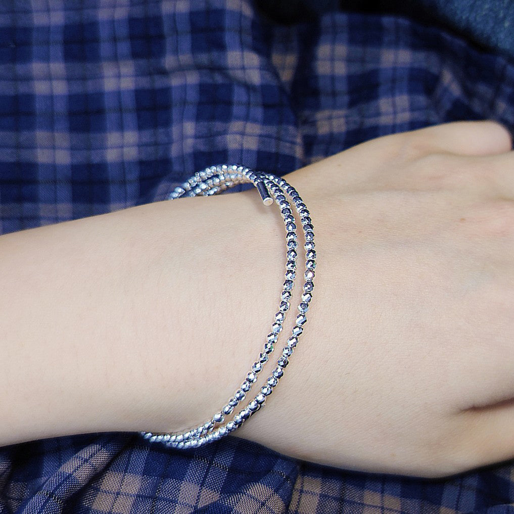 1pc 999 Sterling Silver Triple-Layer Laser Bead Stretch Bracelet, Sparkly Minimalist Style, Perfect For Daily Wear And Valentine's Gift