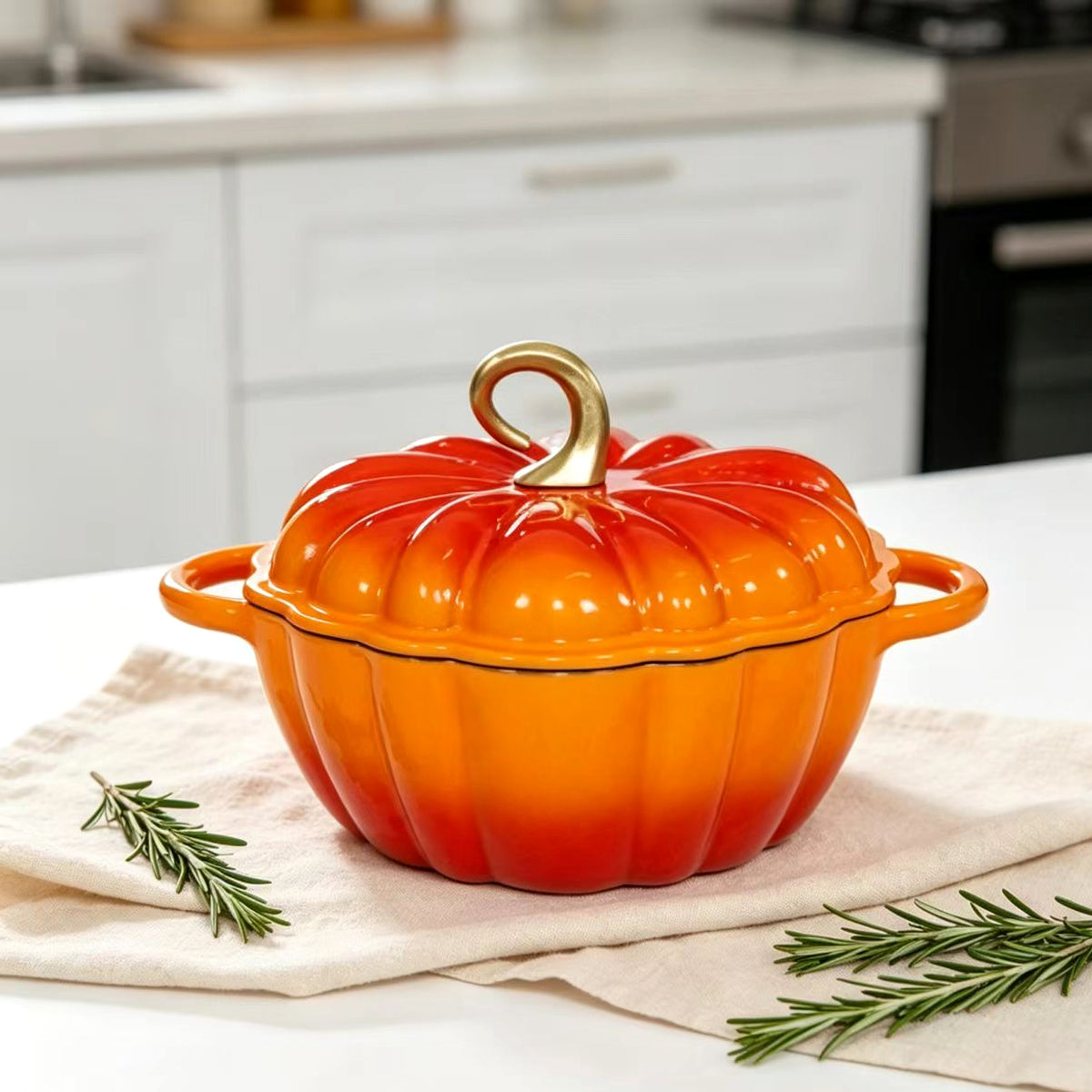 Pumpkin Enameled Cast Iron Dutch Oven With Lid, 4.5 QT Dual Handles And Heavy Duty Pot, Oven Safe Up To 500 For Bread Baking, Braising, Cooking And Family Gifts