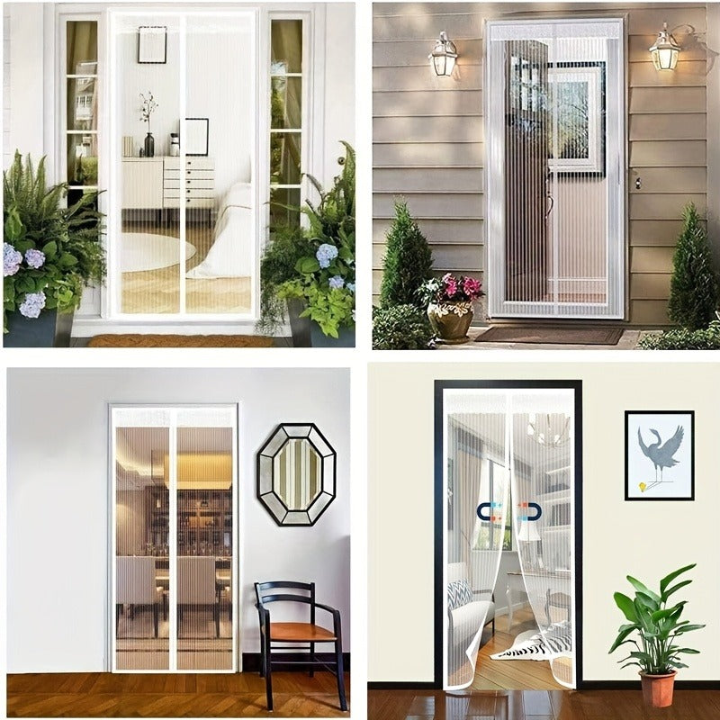 Summer Magnetic Screen Door - White Striped, Easy To Install, Strong Magnet, Automatically Closes Mosquito Net Curtain, Pet Tested, Suitable For Bedroom, Kitchen, Living Room, Dining Room And Balcony,