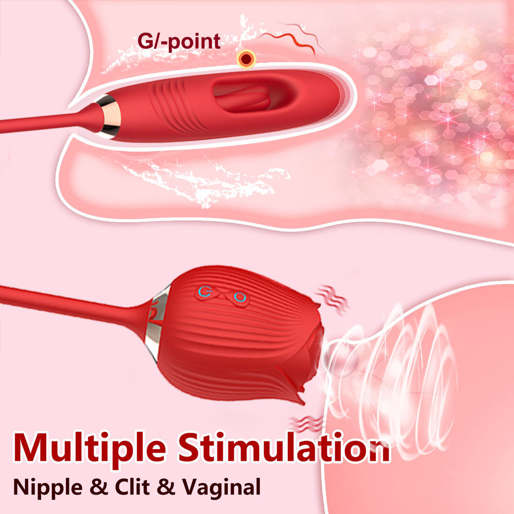 Female G-spot Vibrator, Rose Double Head Vibrator, Three In One Vibration Masturbator With 10 Vibration Suction And Tapping Modes, Suitable For Female Or Couple Sex Toys
