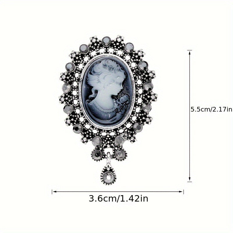 Retro Beauty Head Series Crystal Tassel Brooch