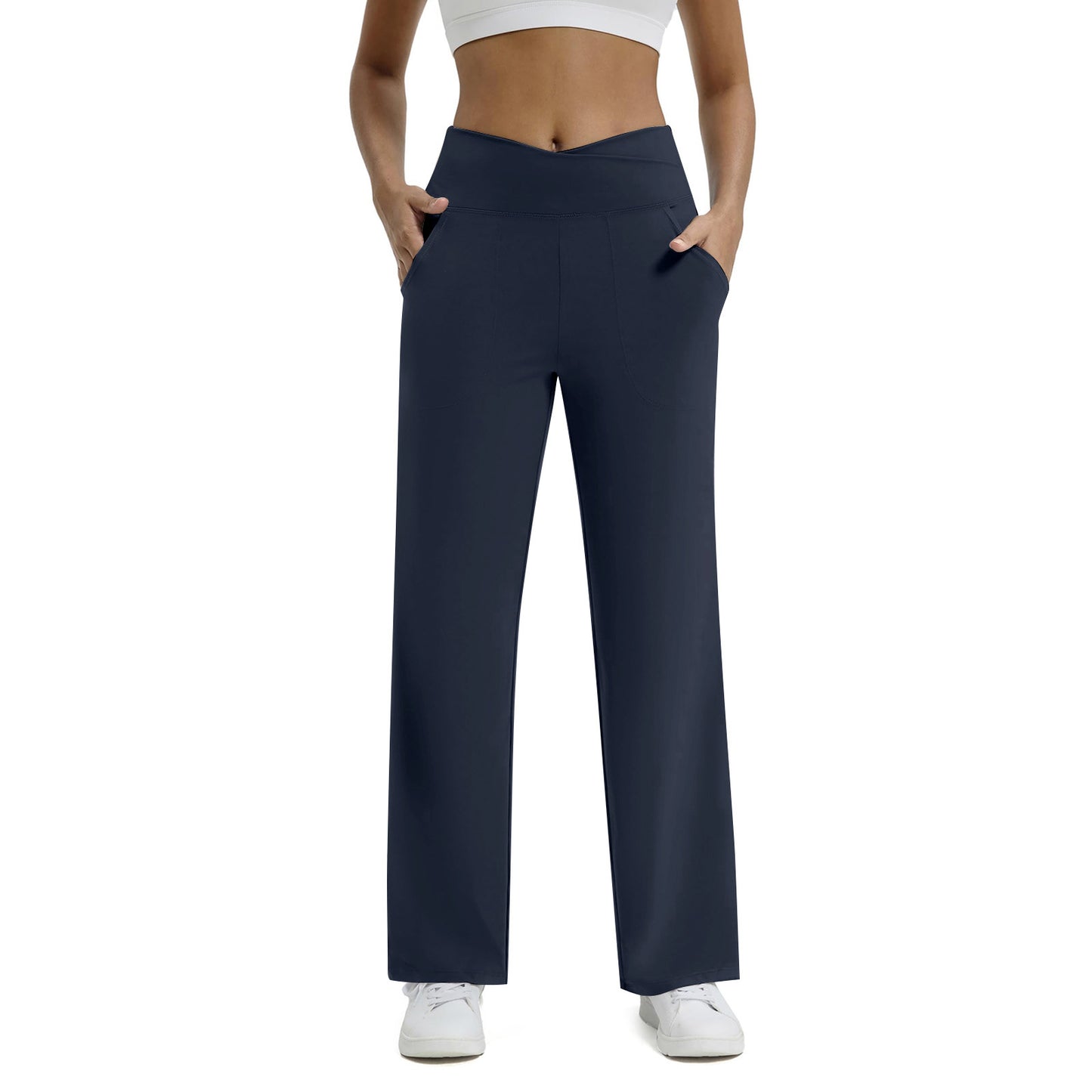 V-neck Cross-strap Pocket Fitness Yoga Seamless Casual Pants For Women