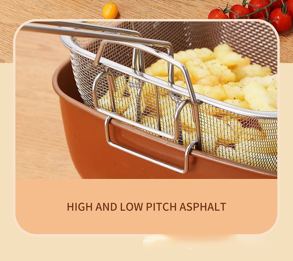 24cm Square Kitchen Fryer Non Stick Chip Pan Potato Fryer W  Basket Cooking Pot
