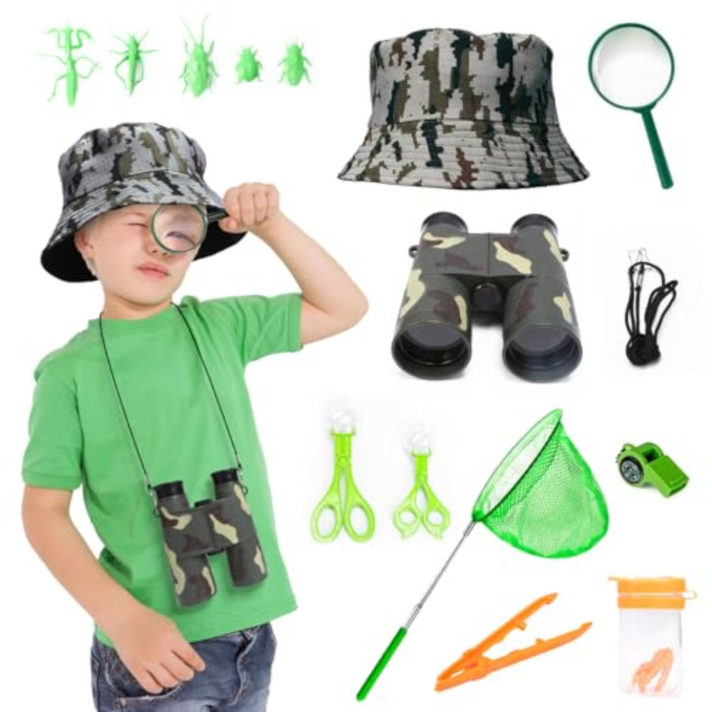 16-piece Exploration Set For Kids, Outdoor Discovery Set With Binoculars, Landing Net, Magnifying Glass, And Insect Catcher, Adventure Gear For Camping, Nature Exploration, And The Garden