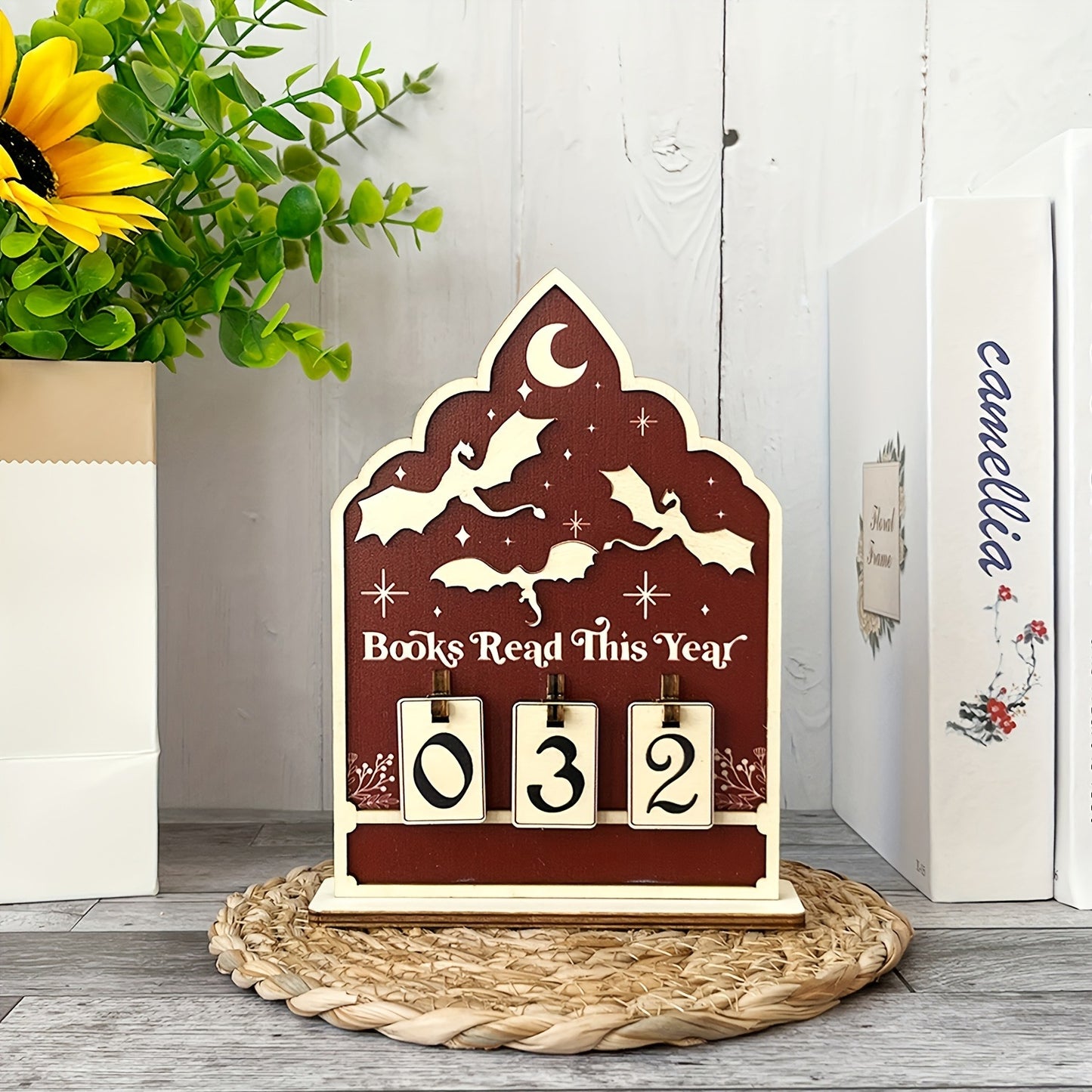 Wooden Reading Count Tracker For Book Lovers Desktop Decor Piece