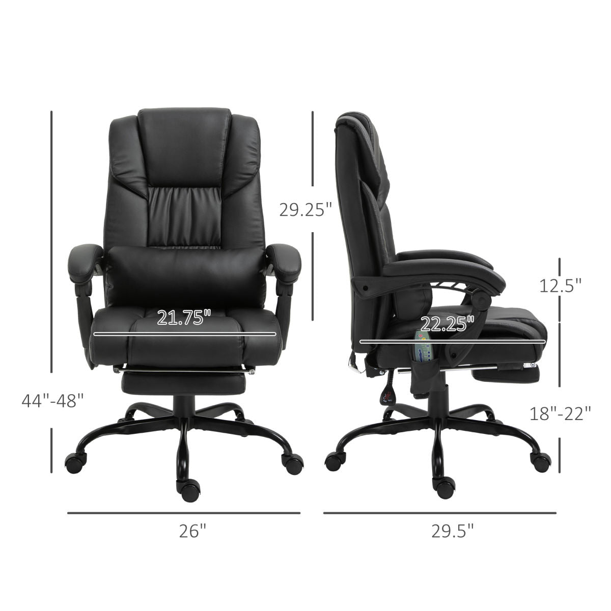 Massage Office Chair With 6 Vibrating Points, High Back Reclining Office Chair With Footrest And Remote, Black