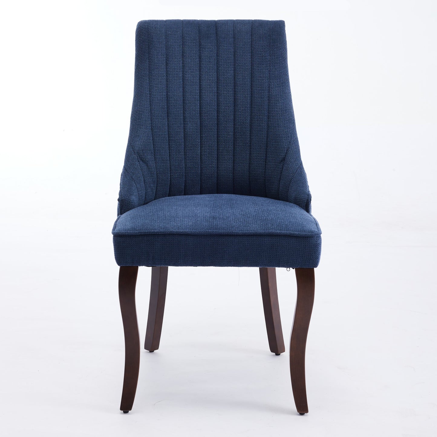 Rayon Cloth Flocking Linen Dining Chairs Channel Kitchen Dinner Chair Comfy Fabric Upholstered Accent Chair For Dining Room With Curved Solid Wood Legs,Set Of 2  Blue , DE1847BL