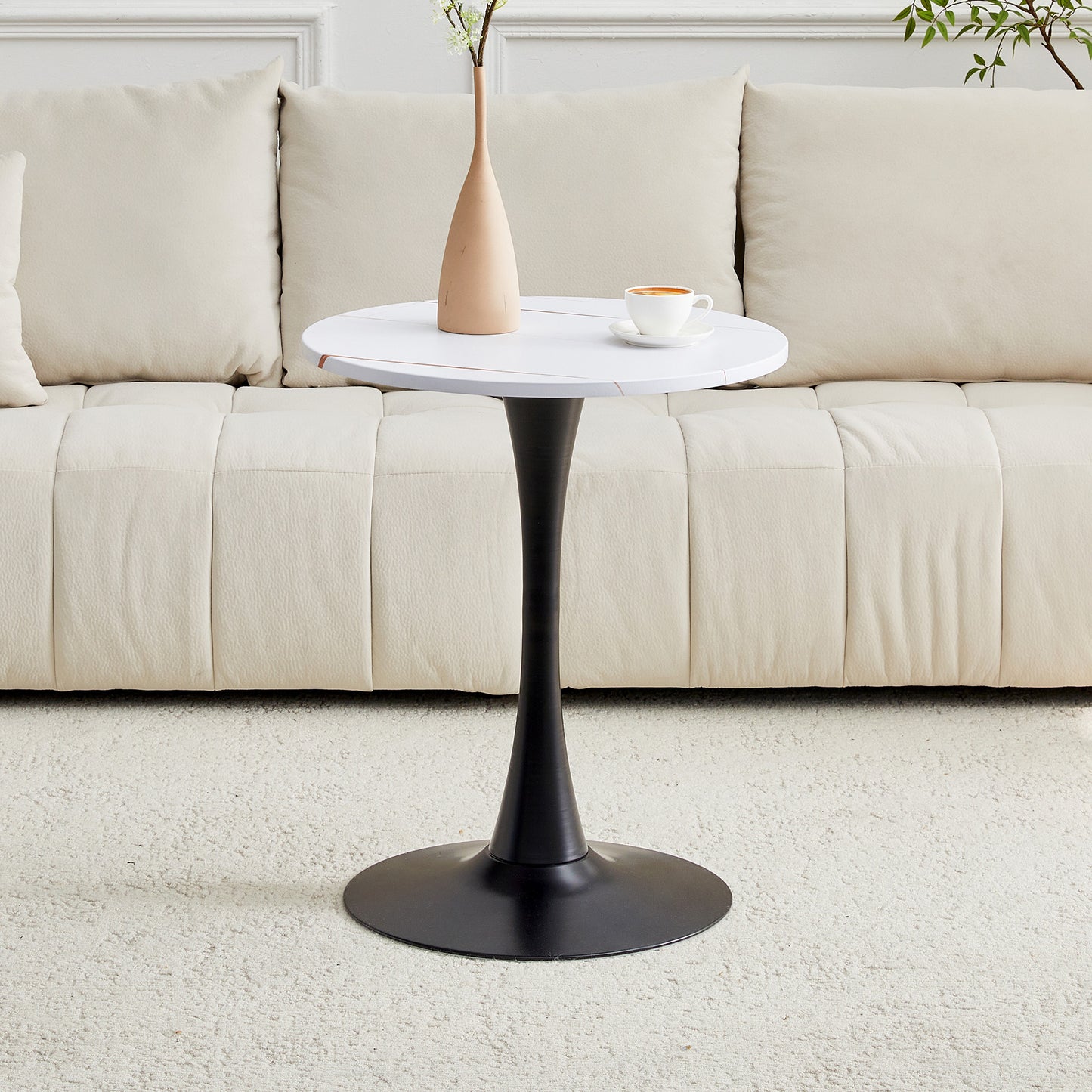 Round Dining Table, 23.6in Circle Tulip Table With Thickened Tabletop & Metal Pedestal, Mid Century Modern Bistro Table For Kitchen, Small Places, Living Room, Cafe  White