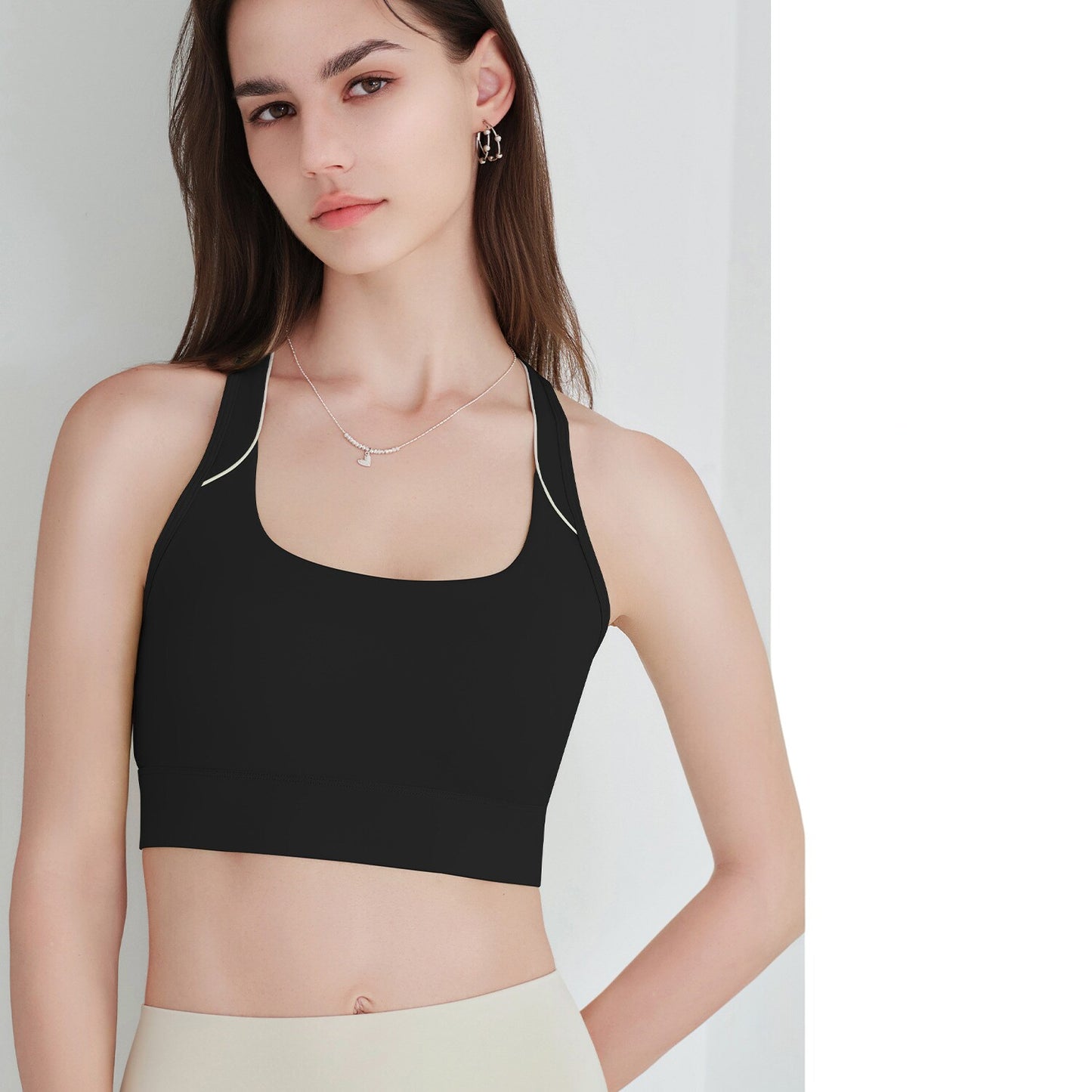 New Women's Sports Bra, Shockproof Fixed Cups, Thin Style For Running & Yoga, Supportive Gathered Design With Hollow-out Details, Three Rows & Three Hooks Yoga Bra
