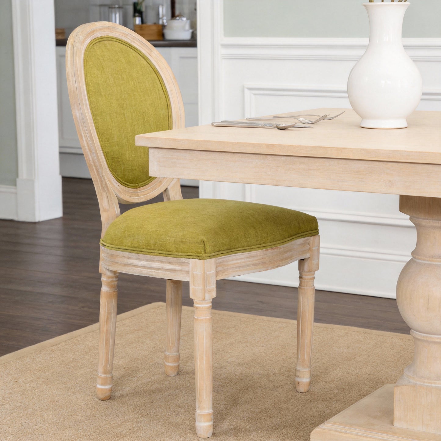 French Country Dining Chairs Set Of 2, Upholstered  Chairs With  Round Back,   For Living Room, Kitchen , Restaurant Use, Green