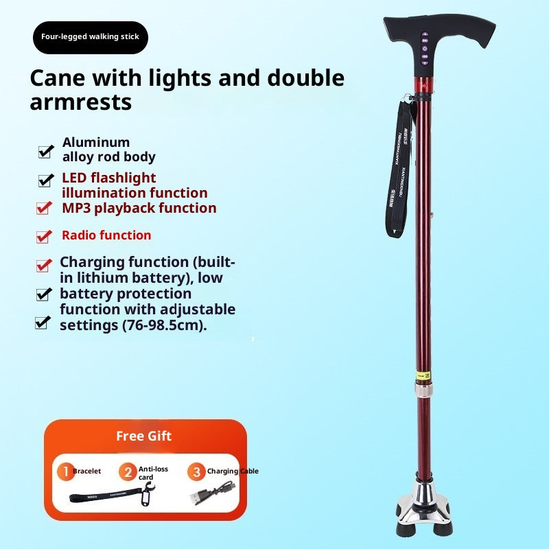 Multifunctional Smart Radio Anti-skid Telescopic Walking Stick For The Elderly
