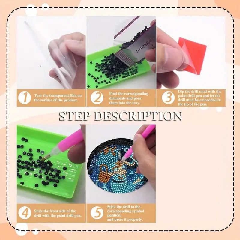 Diamond Art Drawing Coaster With Bracket, DIY Coffee Pattern Diamond Art Coaster, Suitable For Adults And Beginners Diamond Drawing Kit, Diamond Kit Craft Supplies, Exquisite Gifts For Friends