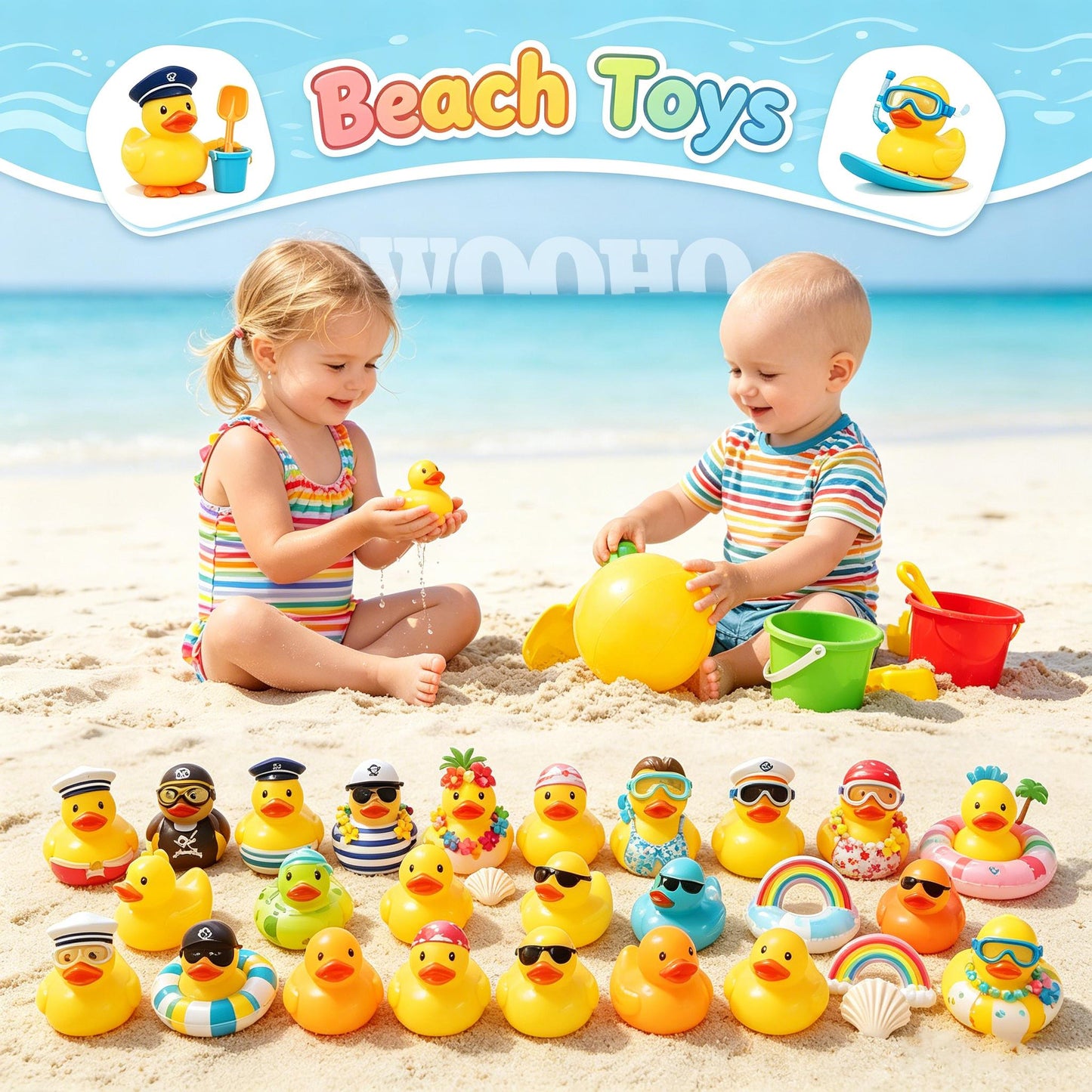 Cute-Themed Rubber Duck Bath Toy  Floating Squeaky Yellow Duck  Summer Beach & Pool Toy Kids' Birthday Party Supplies