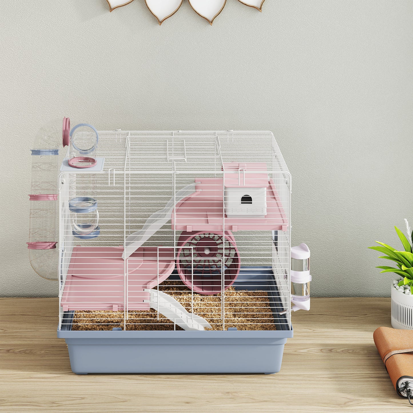 Hamster Cage, 3-Tier Small Animal Cage with Exercise Wheel, Food Bowl, Water Bottle, House, Tunnels, Ramps