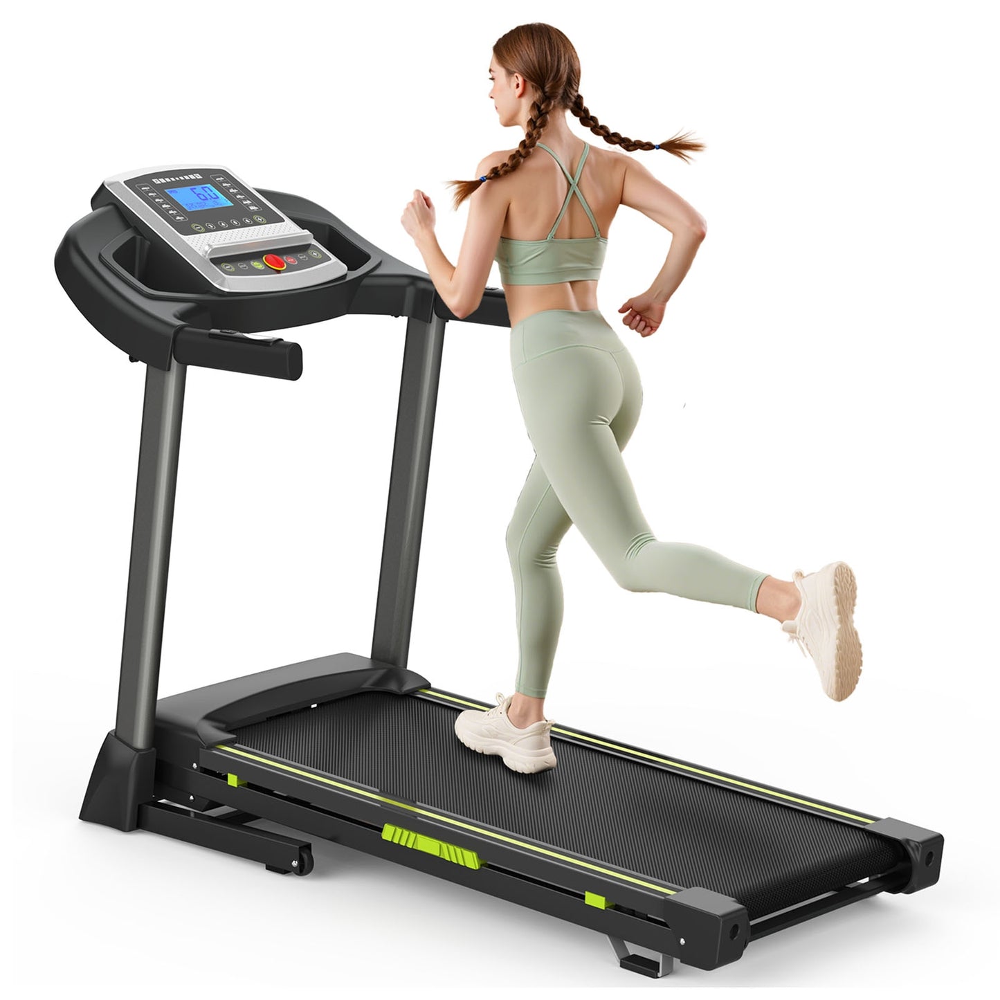 3.5  Portable Foldable Treadmill With Handles  Slope Home Walking Running Treadmill 0.5-7.5 MPH 330 Lb Weight Capacity