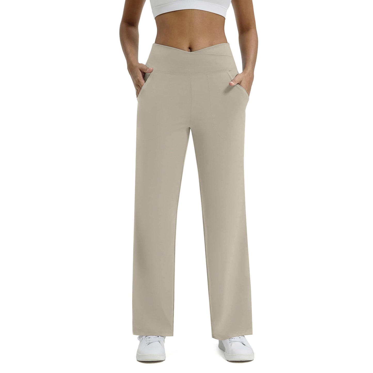 V-neck Cross-strap Pocket Fitness Yoga Seamless Casual Pants For Women
