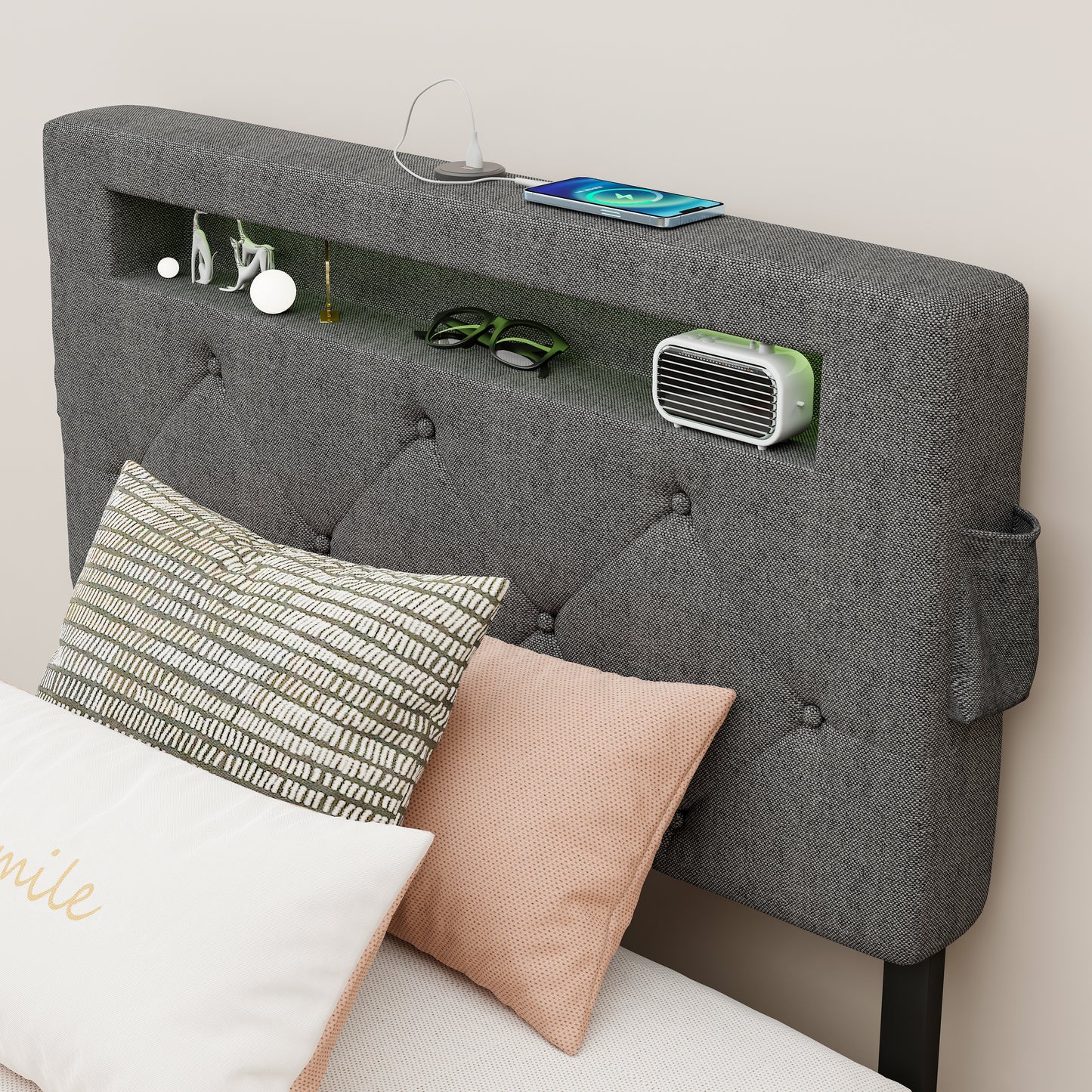 Twin Bed Frame With USB Charging Station & LED Lights, Twin Bed Frame With Headboard & 4 Storage Drawers, D