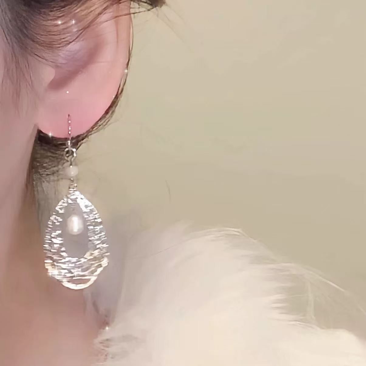 1 Pair 999 Sterling Silver Hollow Teardrop Natural Pearl Earrings, Retro French Style, Perfect For Daily Wear & Valentine's Gifts