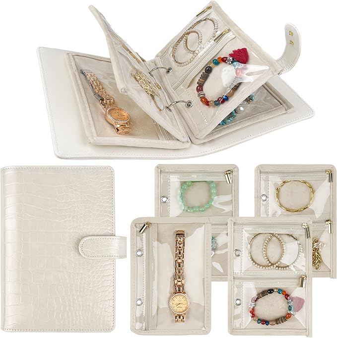 LingLingo Travel Jewelry Organizer Case,Small Jewelry Bags Jewelry Storage Book Ring Binder with Clear Zipper Velvet Pouch...