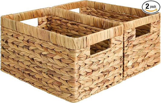 StorageWorks Wicker Basket, Baskets for Organizing, Storage Basket with Built-in Handles, Water Hyacinth Shelves (Medium ...