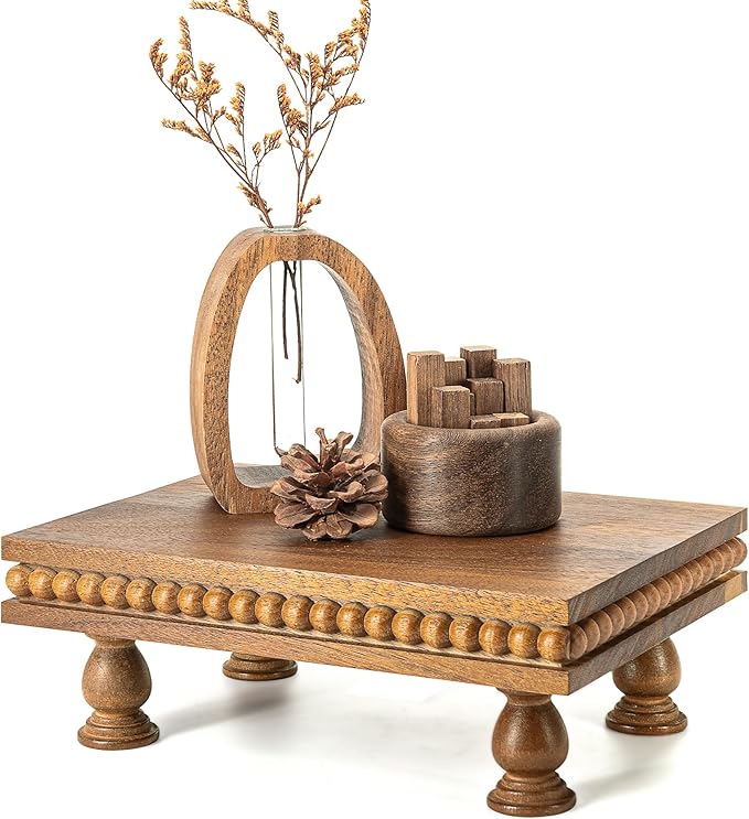 EOSAHR Acacia Wood Display Riser for Home Decor – Boho Pedestal Stand with Bead for Bathroom, Kitchen & Coffee Table, Soap...