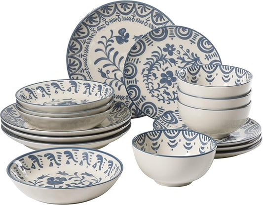 Bloomhouse - 2-Time Oprah’s Favorite Things - Valencia Flor 16 Piece Dinnerware Set, Artisanal Decorated Stoneware Plates...