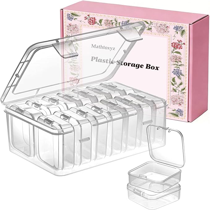Mathtoxyz Small Bead Organizers, 15 Pieces Plastic Storage Cases Mini Clear Bead Storage Containers Transparent Boxes with...