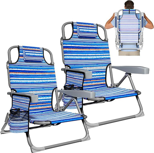 DIAMONDFORGE Lightweight Portable Beach Chair for Adults, 350 LBS Capacity Backpack Beach Chair, Reclining Beach Chair wit...