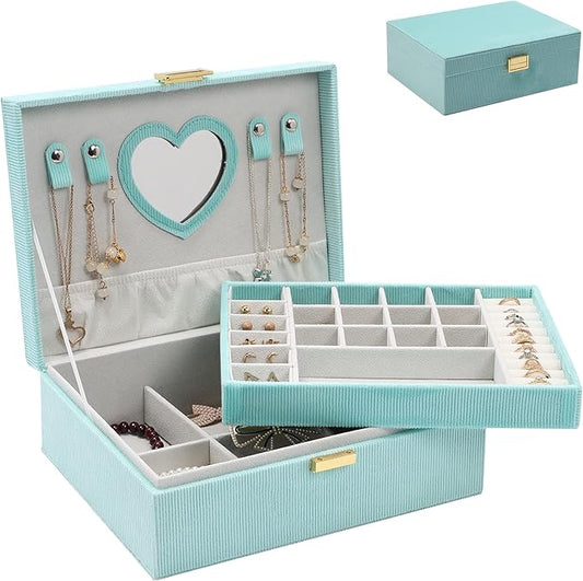 Dajasan Jewelry Boxes for Women Girls, Jewelry Organizer Box, 2-Layer Large Velvet Jewelry Box for Rings Necklaces Bracele...