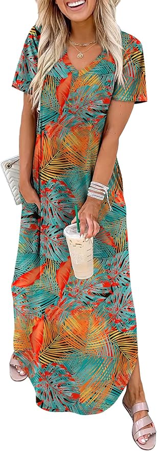 WIHOLL Women's Summer Short Sleeve Dresses Maxi Dress Vacation Beach Sundresses 2026 with Pockets