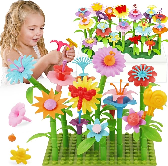 IQKidz 3-6 Years Old Toddler Toys - Flower Garden Building Toy with Insect Pegs, Educational Activity Gifts for Girls Pres...