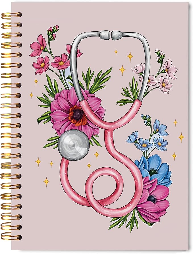 WNAGT Floral Stethoscope Nurse Spiral Notebook Journal 5.5x8.3, Nurse Appreciation Gifts for Women, Nursing Medical Office...