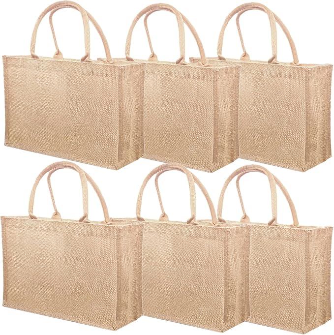 LyyGuanYoo 6 Pack Jute Tote Bag Reusable, Burlap Beach Bags with Sturdy Rounded Handles, Sturdy Base Gym Shopping Travel B...