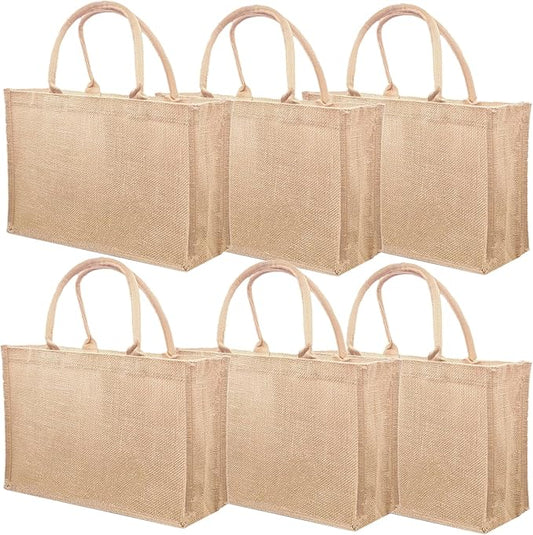 LyyGuanYoo 6 Pack Jute Tote Bag Reusable, Burlap Beach Bags with Sturdy Rounded Handles, Sturdy Base Gym Shopping Travel B...