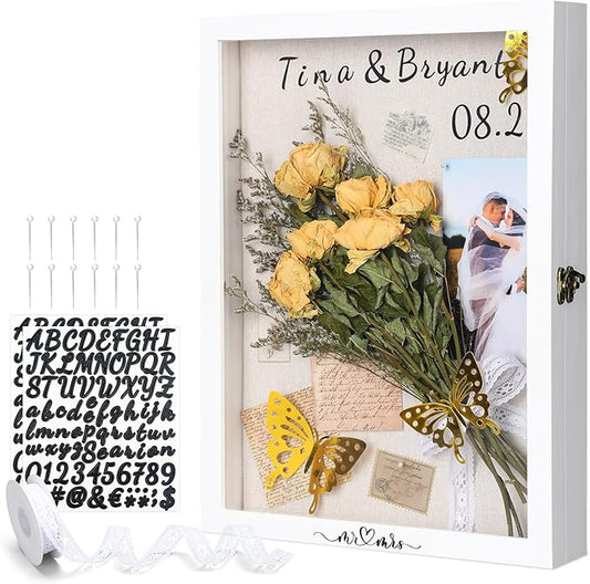 Yookeer 12 x 16'' Large Shadow Box Wedding Flower Display Case Picture Frame with Linen Memorial Keepsake Shadow Box Dried...
