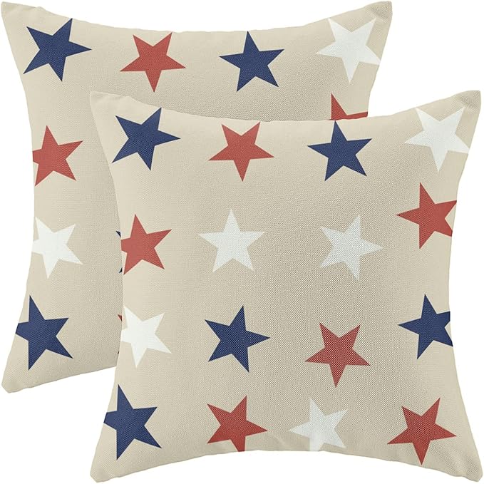 Gohdiwh 4th of July Throw Pillow Cover 20x20 Inch Set of 2, Blue Red White Stars Patriotic Decorative Outdoor Cushion Cove...